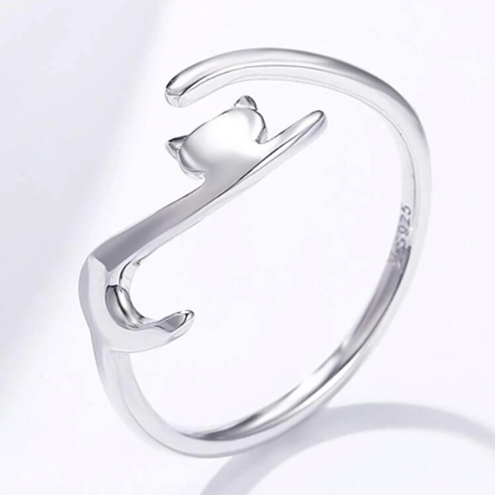 🆕Adorable 925 Stamped Sterling Silver Adjustable Cat Ring😺🐈🐈‍⬛